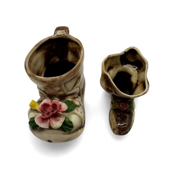CAPODIMONTE Italian Ceramic Figurine Small Boot Planter Set of 2 Italy Vintage - Picture 10 of 11